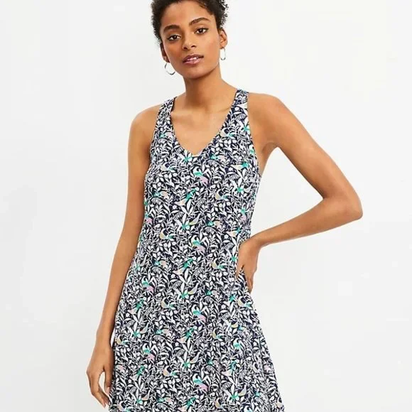 Loft Petite Criss Cross Back Swing Dress Size XL Sailor Navy Women's